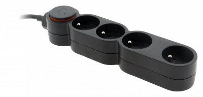 ZENITECH Bloc Home 4 prises 16A 2P+T avec interrupteur et fiche extraplate - Noir - c&acirc;ble HO5VV-F 3G1 1,5m