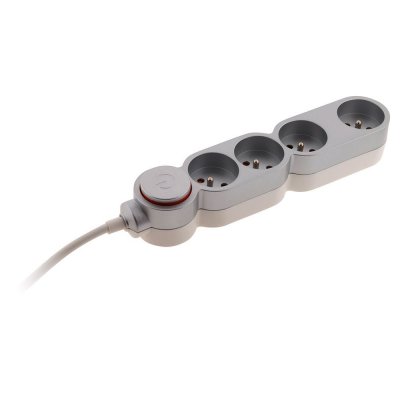 ZENITECH Bloc multiprises 4 prises 16A avec interrupteur &eacute;quip&eacute; d'une fiche extraplate silver