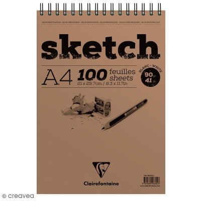 CLAIREFONTAINE Bloc Sketch  croquis - RI - A4 - 100F - 90g - blanc
