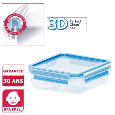 EMSA Bo&icirc;te carr&eacute;e Clip & Close bleu 0,85 L  