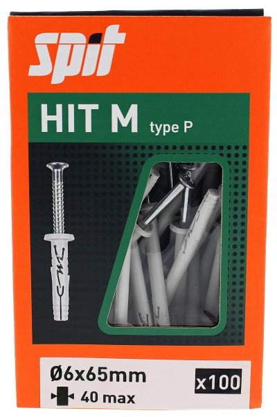 SPIT Bo&icirc;te de 100 chevilles HIT M &agrave; douille plate - L.65 mm - &Oslash; 6 mm - 050122