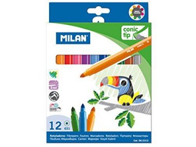 MILAN Boite De 12 Feutres A Pointe Conique Base Acqueuse .