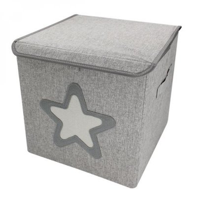 MONSIEUR BEBE Boite de rangement, coffre &agrave; jouets pour enfant avec couvercle - 33 x 33 x 33 cm - Gris &Eacute;toile