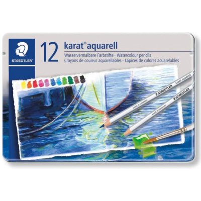 STAEDTLER Bo&icirc;te m&eacute;tal de 12 crayons de couleur aquarellables Karat Steadtler