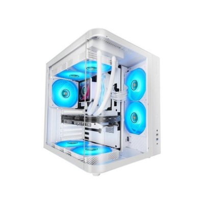 MARS GAMING Bo&icirc;tier de jeu  Mc-curv ATX triple courbure en verre tremp&eacute; double chambre USB-C blanc