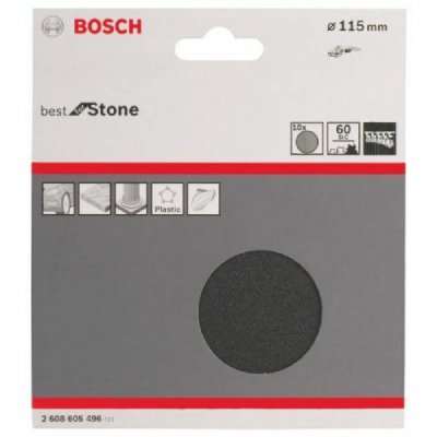 BOSCH  2608605496 Lot De 10 Disques Abrasifs Diam&egrave;tre 115 Mm Grain 60 Fixation Velcro