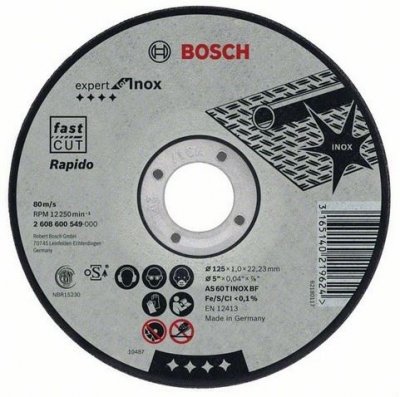 BOSCH  Disque &agrave; tron&ccedil;onner pour m&eacute;tal &agrave; moyeu plat - 1,0x125mm - Inox
