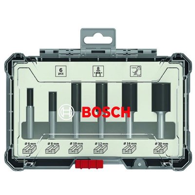 BOSCH  Kit de 6 fraises droites &agrave; queue de 8 mm - 2607017466