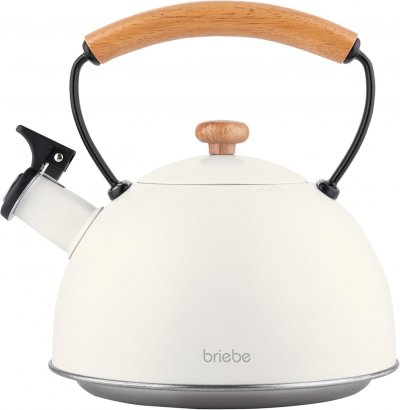 BRIEBE Bouilloire &Agrave; Induction Th&eacute;i&egrave;re Sifflet 2,3l Acier Inox, Poign&eacute;e En Bois, , Blanc, , Nordic