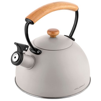 FLORINA Bouilloire &agrave; Induction Th&eacute;i&egrave;re Sifflet 2,3L Acier Inox. Poign&eacute;e en Bois,, Wooden, , Gris