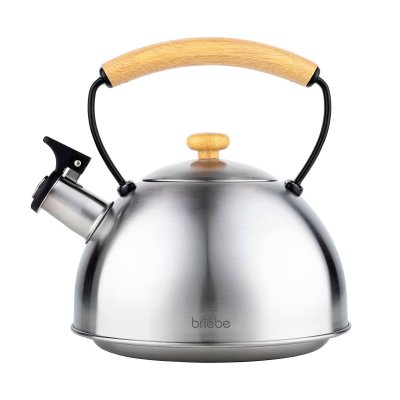 BRIEBE Bouilloire &agrave; Induction Th&eacute;i&egrave;re Sifflet 2,3L Acier Inox. Retro, Poign&eacute;e en Bois Inox Wooden