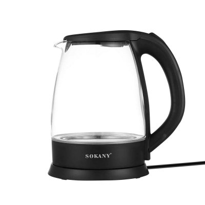 SOKANY Bouilloire Electrique 1500W en Verre 2L avec Socle Rotatif 360&deg; Noir