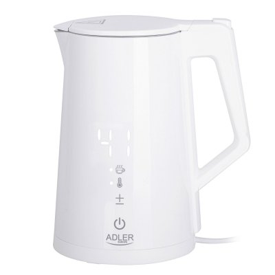 ADLER Bouilloire &eacute;lectrique AD 1345W Blanche avec affichage LED et r&eacute;gulation de temp&eacute;rature 1,7 L STRIX