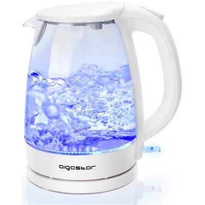  Bouilloire &eacute;lectrique en verre de 1,7 litre avec filtre et led bleue 2200 w Aigostar Blanc