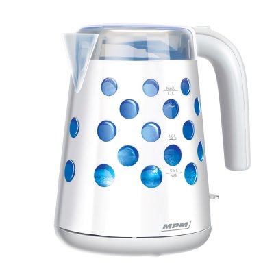 MPM Bouilloire &eacute;lectrique r&eacute;tro-&eacute;clair&eacute;e. 1,7 L, sans fil, filtre anti-calcaire  MCZ-86 2200W Blanc
