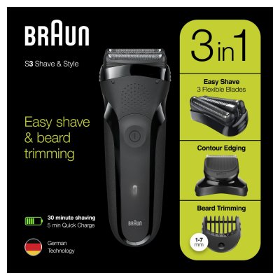 BRAUN  Series 3 Shave&Style 300BT 3-in-1 - Rasoir - sans fil - noir/vert