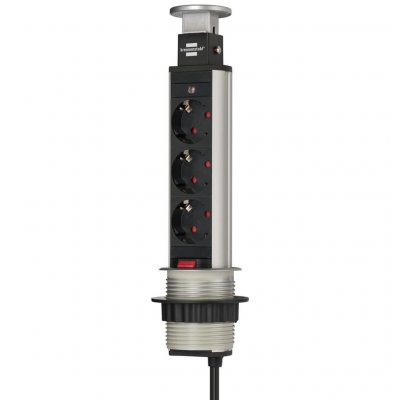 BRENNENSTUHL  Alu Tower 2 M Plug Adapter 3 Outlet One Size / EU Plug
