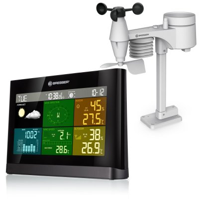 BRESSER  Centrale M&eacute;t&eacute;o 5-en-1 avec &Eacute;cran Noir - 20.2 x 13.8 x 3.8 cm