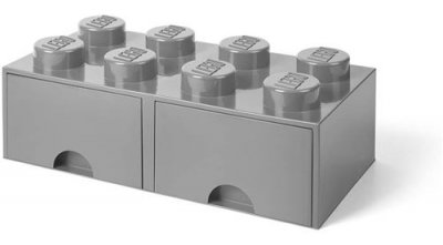 Brique gris pierre de rangement LEGO&reg; &agrave; tiroir et &agrave; 8 tenons
