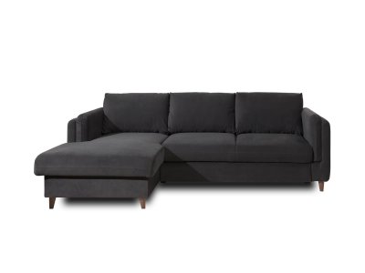 LISA DESIGN Brooke - canap&eacute; d'angle gauche - convertible avec coffre - 4 places - en velours - Gris fonc&eacute;