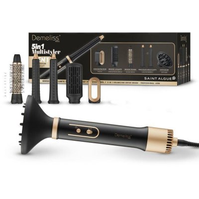 SAINT ALGUE Brosse soufflante 5-en-1 - - Demeliss - 1000 W - 3 temp&eacute;ratures - Noir / Or