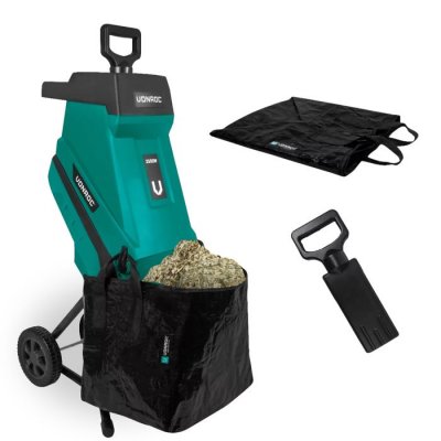 VONROC Broyeur de v&eacute;g&eacute;taux 2500W &ndash; Pour branches jusqu&rsquo;&agrave; &Oslash;45mm - Bac de ramassage de 45L et poussoir inclus
