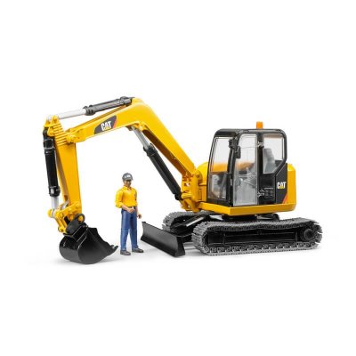 BRUDER  - 02466 - Mini pelleteuse CATERPILLAR Jaune avec personnage