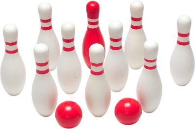 BS TOYS  jeu de bowling en bois 12 pi&egrave;ces blanc/rouge