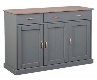 Buffet 3 tiroirs 3 portes LUZERNA 4.1 FSC en Bois Massif Gris/S&eacute;pia