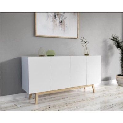 Buffet 4 portes 2 tiroirs int&eacute;rieurs blanc