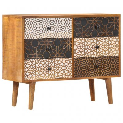 Buffet avec motif imprim&eacute; 90x30x70 cm bois de manguier massif