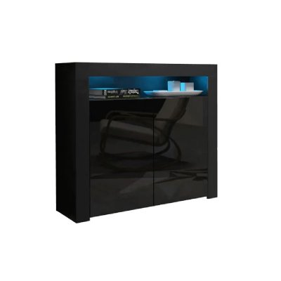 Buffet bahut brillant noir Spider illumin&eacute; LED 107 cm Caisson Noir MAT