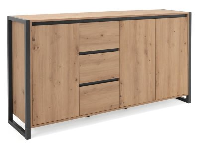 Buffet Bas 3 portes 3 tiroirs L160 cm - D&eacute;cor Bois Clair