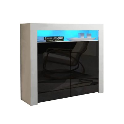 Buffet brillant noir spider illumin&eacute; led 107cm caisson blanc mat 