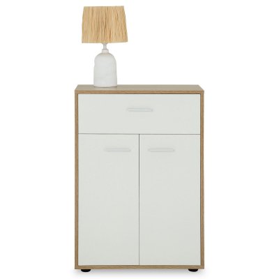 Buffet CALAIS, en m&eacute;lamin&eacute; d&eacute;cor ch&ecirc;ne sonoma et blanc mat 