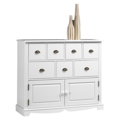 Buffet commode blanc 2 portes 7 tiroirs