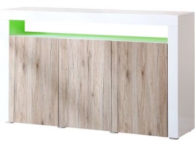 Buffet Led "Bogota" - 155 X 40 X 92 Cm - Ch&ecirc;ne / Blanc Laqu&eacute;