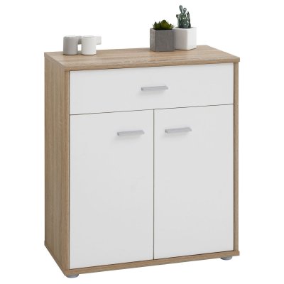 Buffet MONACO, en m&eacute;lamin&eacute; d&eacute;cor ch&ecirc;ne sonoma et blanc mat 