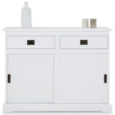 Buffet SAVONA en pin massif, 2 tiroirs et 2 portes, lasur&eacute; blanc 