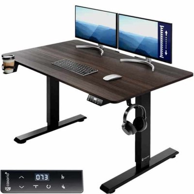 CASARIA Bureau assis debout marron 110x60x73-118cm avec &eacute;cran LCD