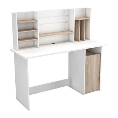 Bureau avec caisson et surmeuble Ch&ecirc;ne/Blanc AMBRE