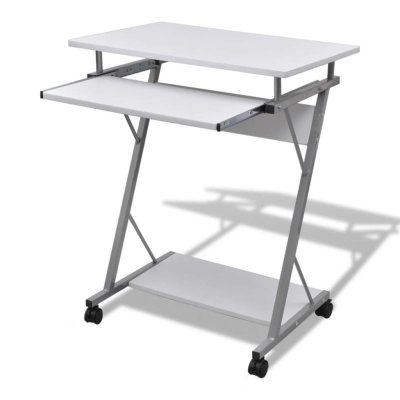 Bureau d'ordinateur compact avec plateau &agrave; clavier Blanc