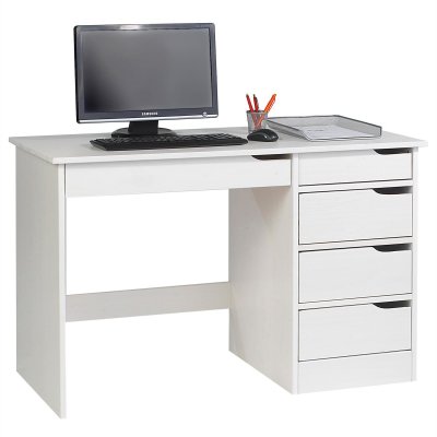 Bureau en pin massif HUGO, lasur&eacute; blanc