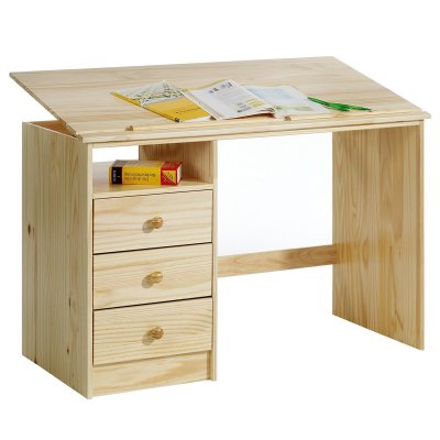 IDIMEX Bureau enfant 3 tiroirs vernis naturel