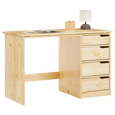IDIMEX Bureau enfant EMMA, en pin massif, 4 tiroirs et plateau inclinable, naturel
