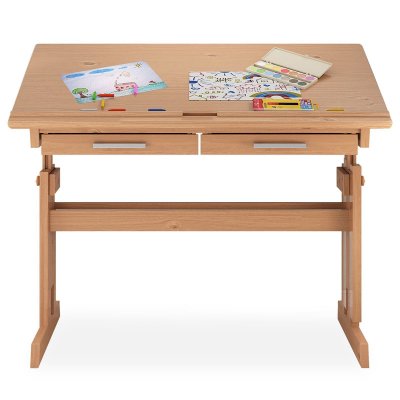 IDIMEX Bureau enfant OLIVIA, en pin massif, r&eacute;glable en hauteur et plateau inclinable, lasur&eacute; couleur h&ecirc;tre