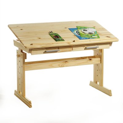 IDIMEX Bureau enfant OLIVIA, en pin massif, r&eacute;glable en hauteur et plateau inclinable, vernis naturel