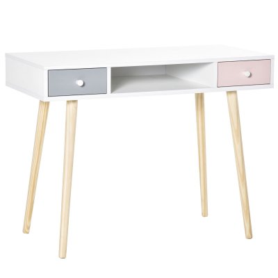 HOMCOM Bureau enfant style scandinave 2 tiroirs blanc MDF et pin