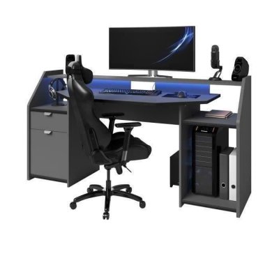 Bureau gamer DARKUSS gris LED