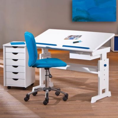 PARIS PRIX Bureau inclinable bois massif blanc bleu et rose Rubi